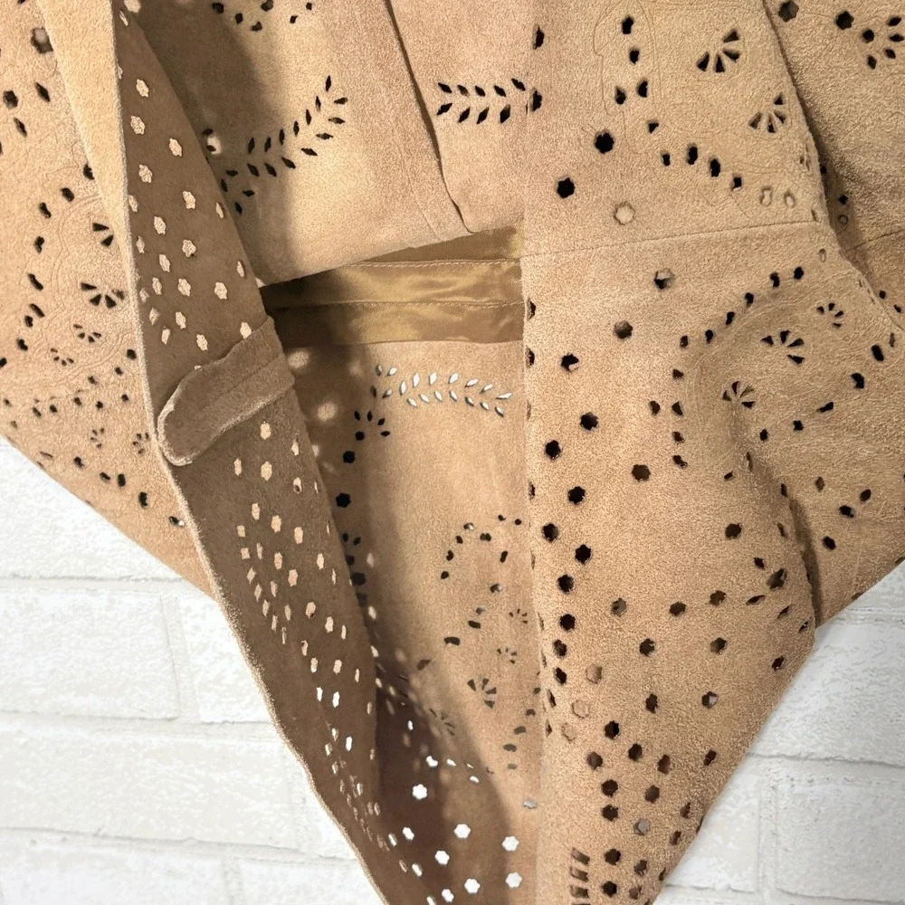 Theory Tan Suede Leather  Cut Out Skirt Size 2 Coastal‎ Cowgirl Festival Rodeo